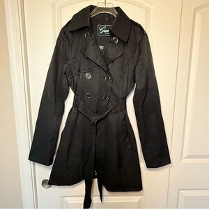 Guess Black Double-Breasted Belted Trench Coat